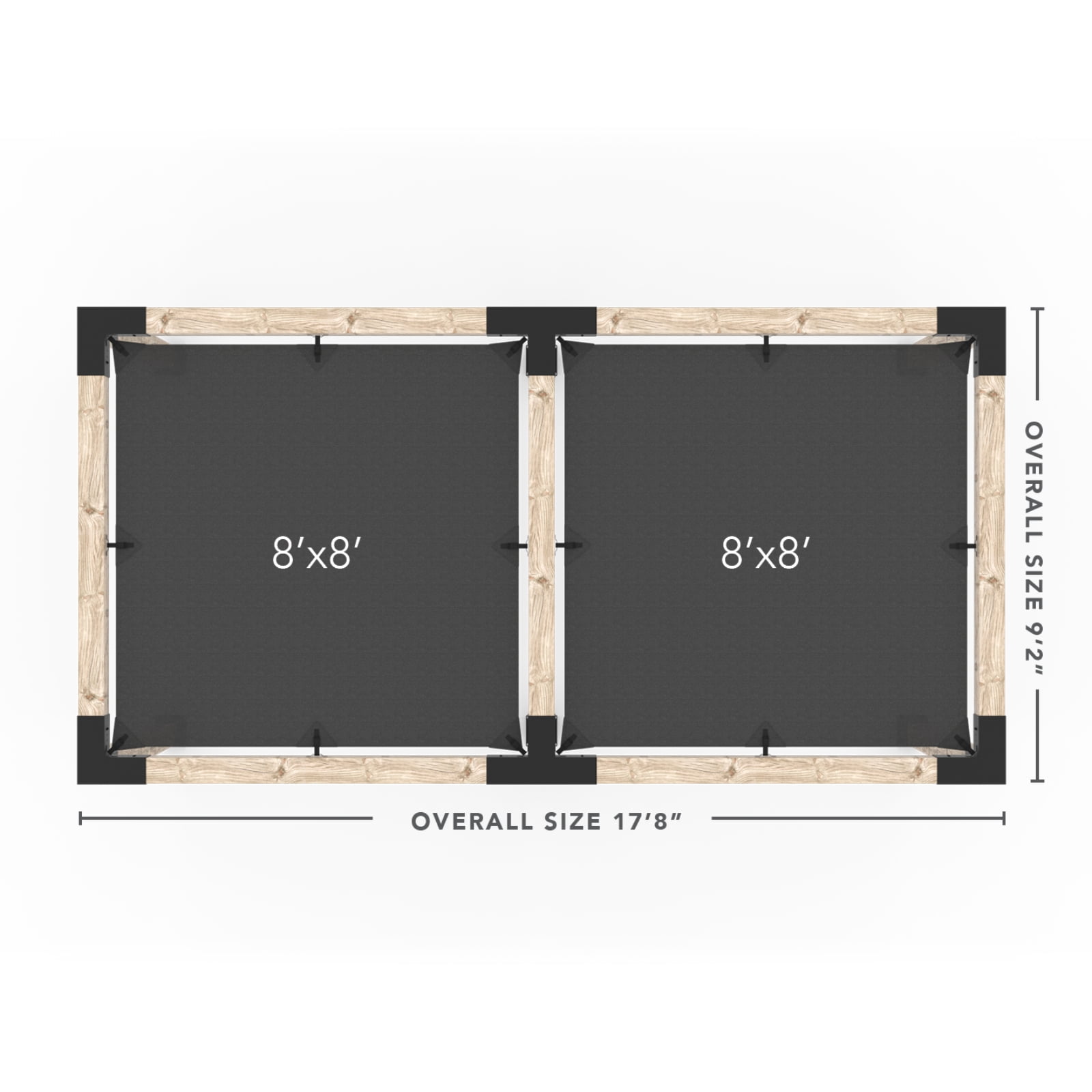 Kit Toja 12' x 22' Double Pergola avec 2 voiles d’ombre pour poteaux en bois 6x6
