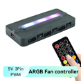 thumbnail image 2 of 2X 5V/3Pin ARGB 4Pin Fan PWM HUB 1To6 Music Rhythm Temperature Controller Aura Sync Cooling Fan Remote Control Hub,2 x Controller 2 x Remote Control 4 x SATA Power Cable,Black, 2 of 8