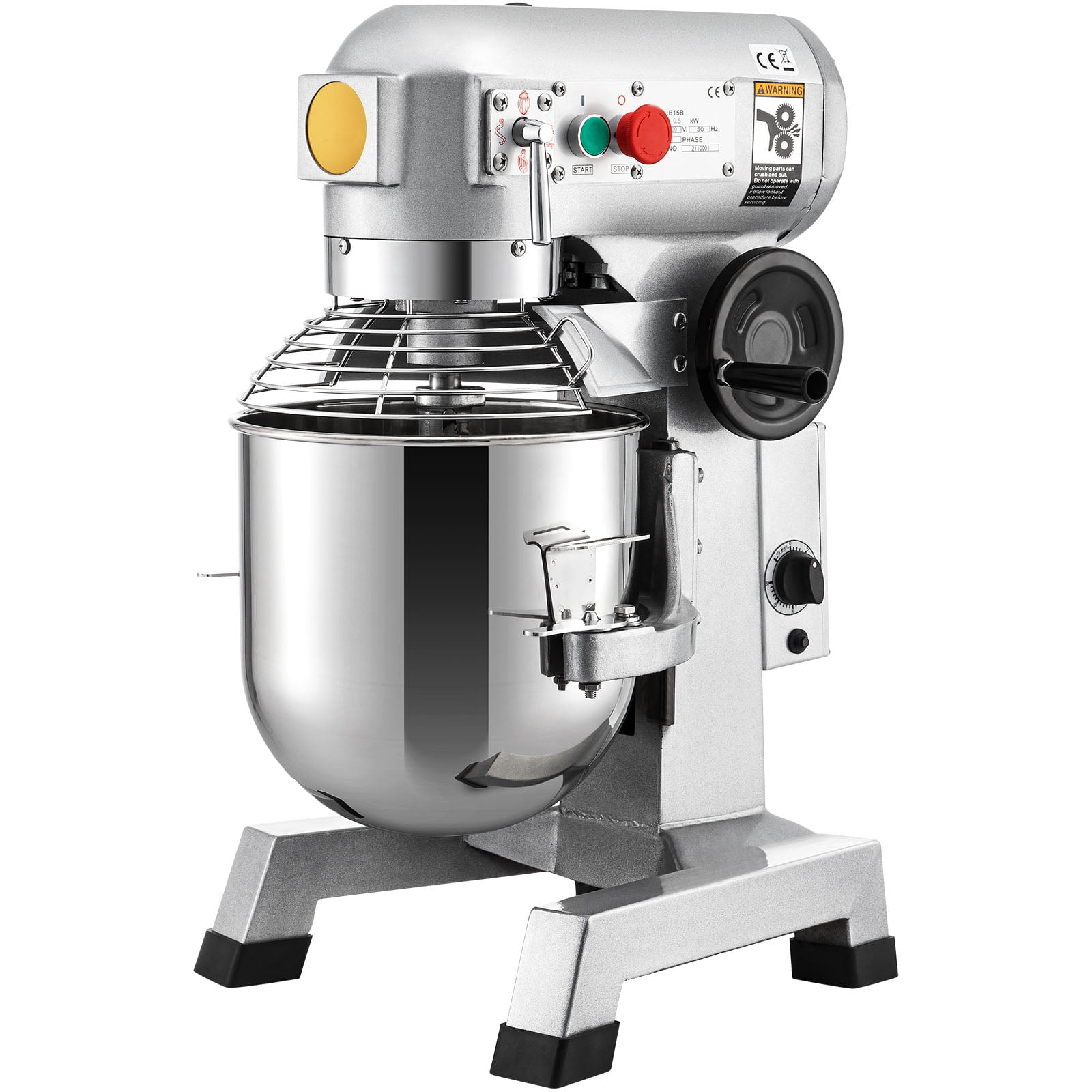 KFFKFF Professional Kitchen Mixer, 15Qt Capacity with Timer, 500W Stainless Bowl Durable Electric Mixer for Commercial Use, 3 Speed Options 113/184/341 RPM