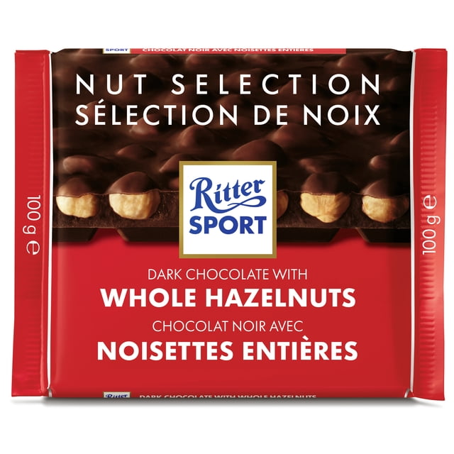 Tablette de Chocolat Noir aux Noisettes Entières Ritter Sport, Contient des Noisettes et du Lait, 100 G