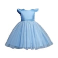 thumbnail image 1 of B91xZ Robe Extensible à Manches Courtes pour Filles Robe Décontractée à Manches Flottantes Plissée Robe Unie, Bleu 12-18 Mois, 1 of 4