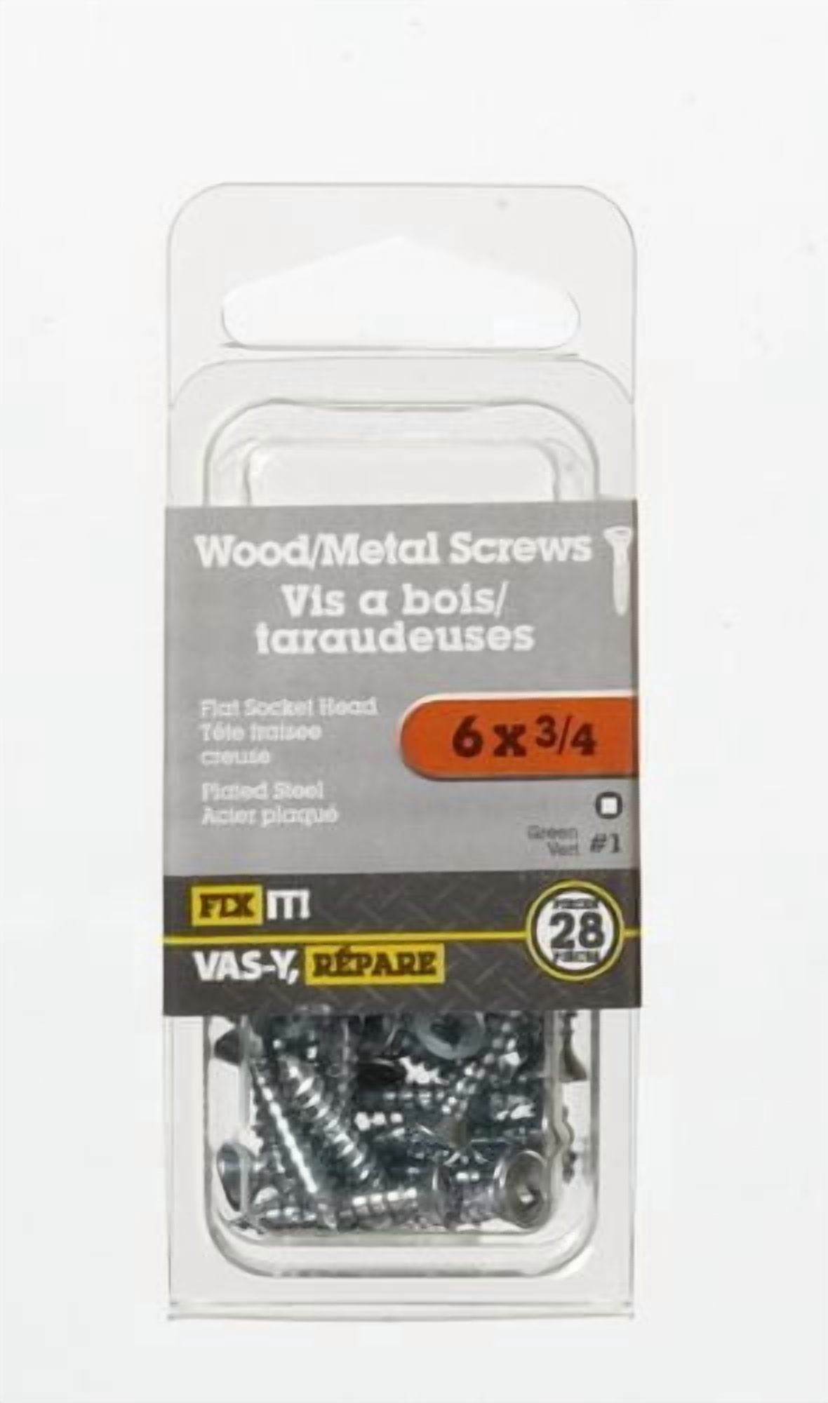 Vis bois tt plate 6 x 3/4 po plq 28 pièces