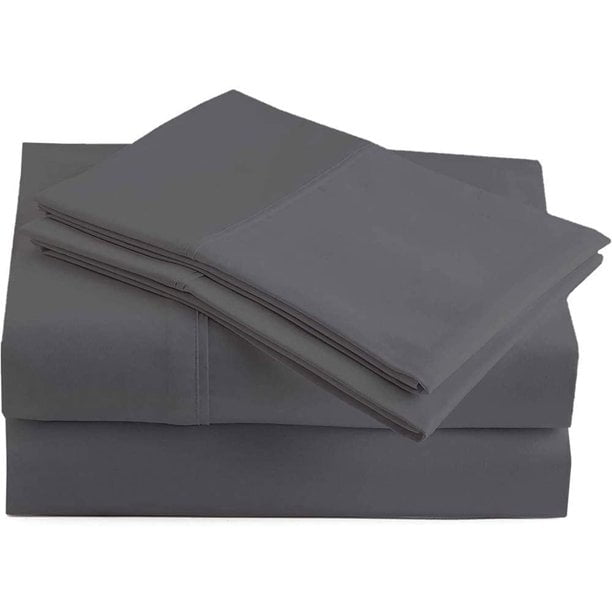 600 Thread Count 4 Piece Sheet Set 15 Inch Deep Pocket 100% Egyptian Cotton Color Dark Grey Solid Size Queen