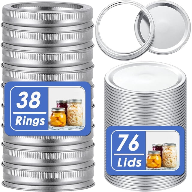 LEEYNEER 78 Pcs Wide Mouth Canning Lids with Rings Fits Ball Kerr & More Premium Mason Jar Lids with Bands/Rings for Wide Mouth Ball Kerr Jars - Food Grade Material
