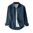 thumbnail image 3 of RXIRUCGD Chemise Décontractée pour Homme à Manches Longues avec Boutons, Poche et Col Rabattable, Bleu Marine, Taille : L, 3 of 4