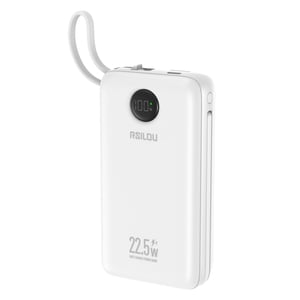 R1022 - Intégré USB-C & Chargement rapide du câble de foudre LED Banque d'énergie d'affichage numérique -20000mAh - blanc
