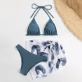 thumbnail image 1 of MKLEKYY Maillot de Bain Femme 3 Pcs Texturé Taille Haute Bikini Triangle avec Paréo, 1 of 3