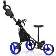 thumbnail image 1 of Gymax 3-Wheel Foldable Golf Push Pull Cart Trolley w/ Seat Adjustable Handle Blue, 1 of 10
