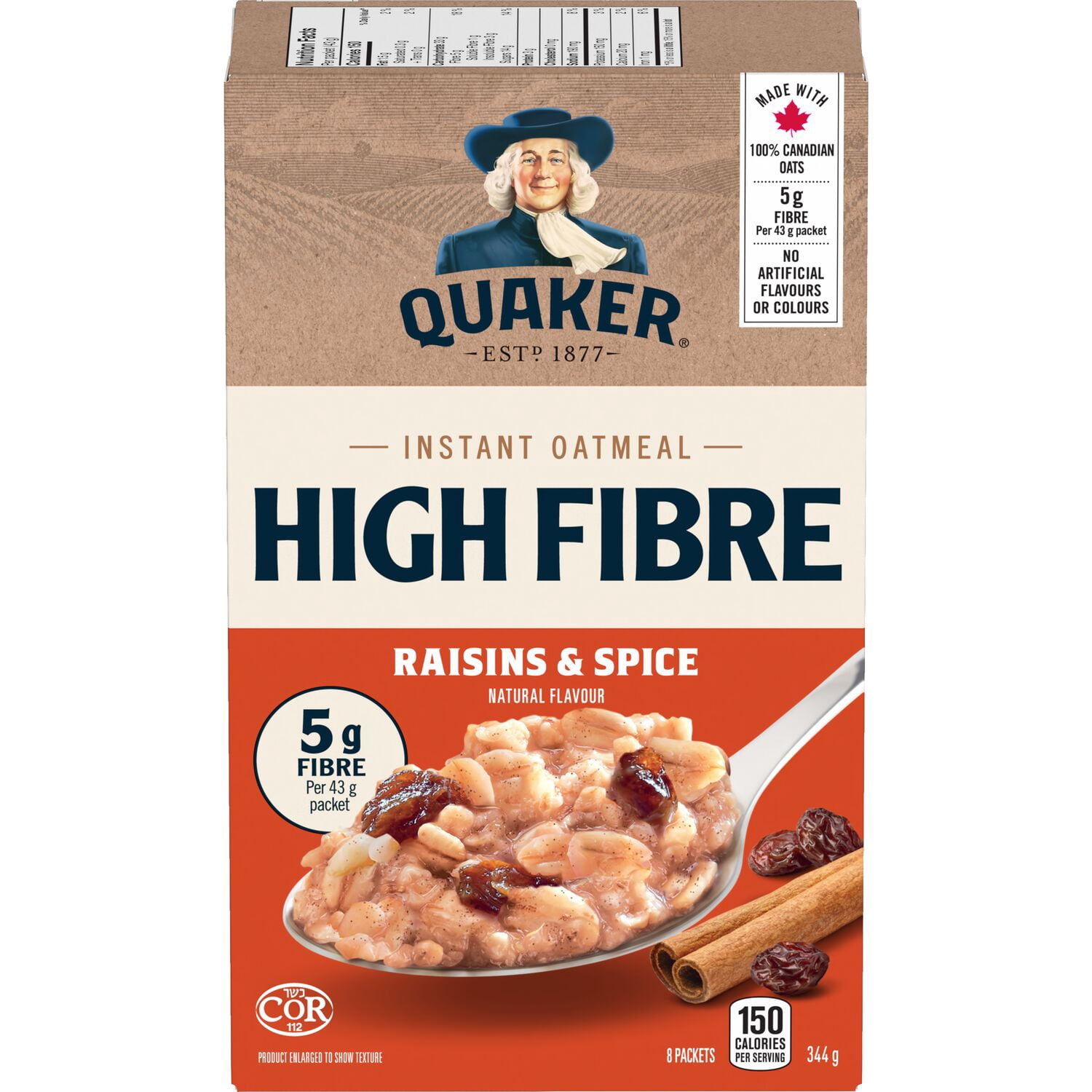 Quaker Gruau instantané Teneur élevée en fibres Raisins secs et épices