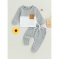 thumbnail image 2 of Fortune 0-3T Toddler Baby Boy Waffle Clothes Patchwork Sweatshirt Pullover Long Pants Infant Fall Winter Outfits, 2 of 6