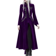 Yuyuzo Womens Velvet Maxi Dress Long Sleeve Zip up High Neck Vintage Split Ruffle Gothic Dresses Solid Color