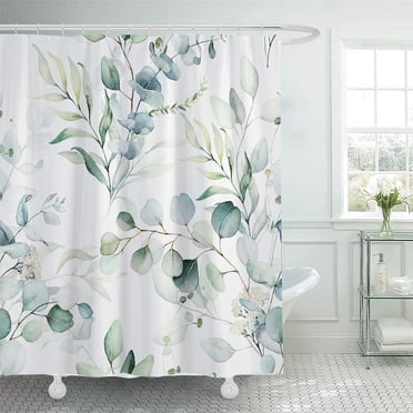 Dvkptbk Rideau de Douche Vert à Motif Floral Rideau de Douche Moderne Plantes Botanique Tissu Rideaux de Douche pour Déco de Salle de Bain Élégante Eucalyptus Aquarelle avec 12 Crochets Accessoires de Salle de Bain