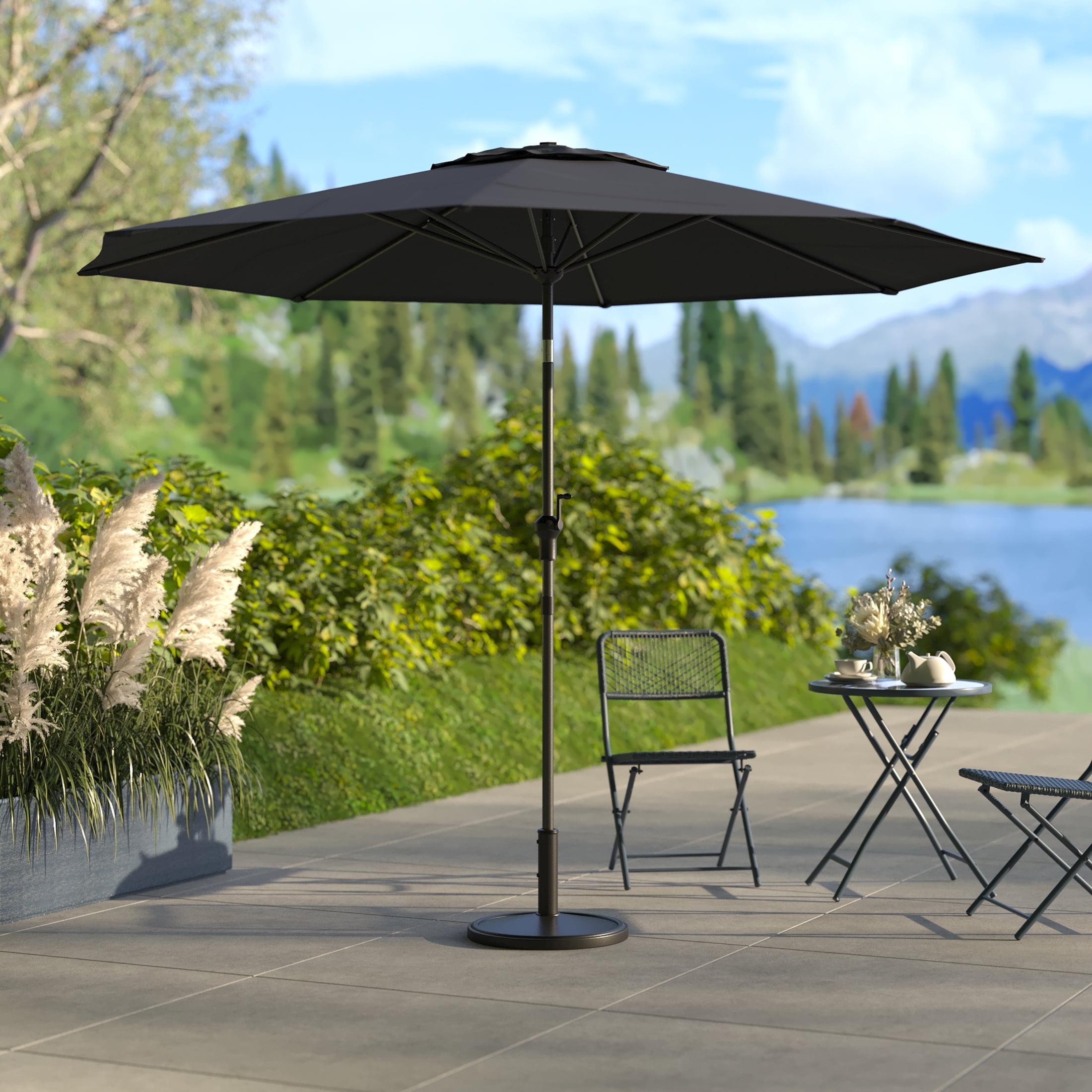 HOMETRENDS 9 ft. Round Market Patio Umbrella