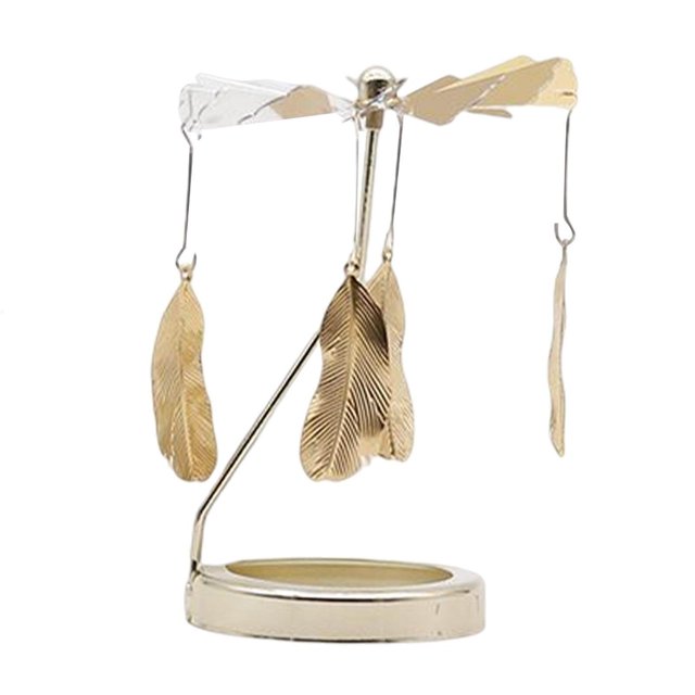 fastboy Rotating Candlestick Metal Rotating Tea Light Candle Holder for Fireplace Feather