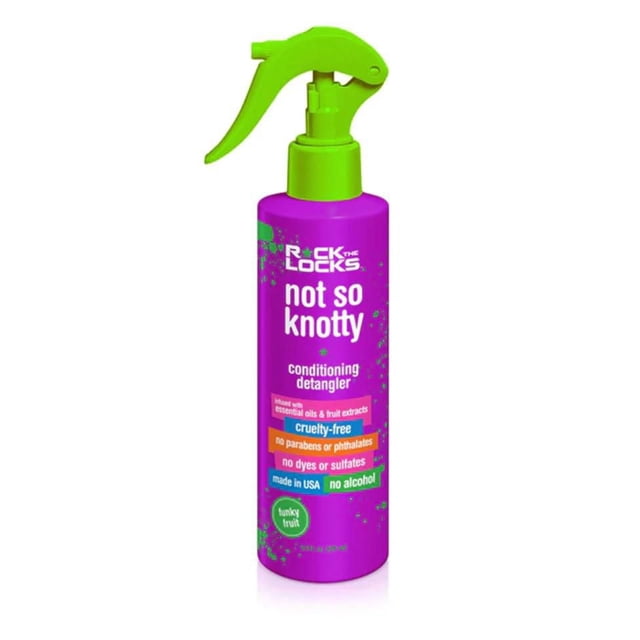 Not So Knotty - Démêlant Revitalisant - Fruit Funky par Rock The Locks, Bouteille Vaporisateur Violette de 8,5 oz avec Gâchette Verte, Démêlant Revitalisant avec Huiles Essentielles et Extraits de Fruits, Sans Cruauté, Sans Parabènes, Phtalates, Colorants, sulfates Ni Alcool, Fabriqué aux É.-U., Convient pour Dompter les Nœuds Tenaces et Ajouter de l'Humidité