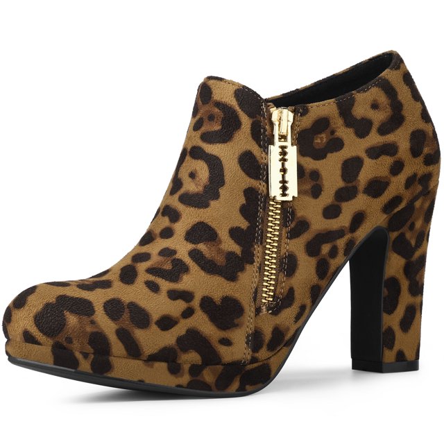 Unique Bargains Women's Chunky High Heel Platform Round Toe Ankle Boots
