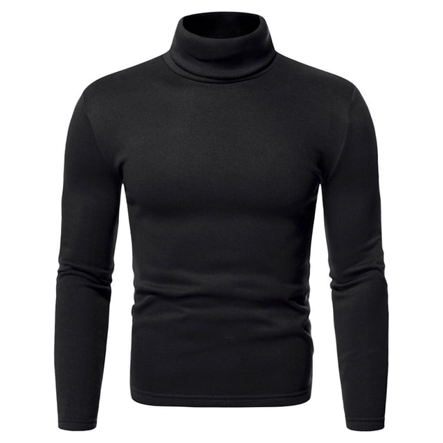 Haut à Col Roulé pour Homme à Manches Longues, Couleur Unie, Extensible, Coupe Ajustée, Blouse de Base en polyester Noir. Conçu avec une Encolure à Col Roulé, des Manches Longues et une silhouette Ajustée. Idéal pour une Tenue Décontractée Ou pour Superposer dans des Tenues sport Mode.