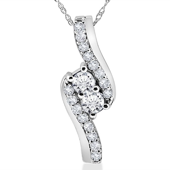 Pendentif en Diamant Véritable 3/4Ct Forever Us Deux Pierres Or Blanc 10K & Chaîne 18 Pouces