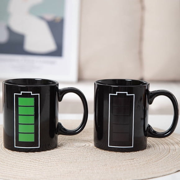 Chanana Tasse Sensible à Changement de Chaleur - Tasse Magique pour Café et Thé Frais à Changement de Couleur, Compteur de Batterie, Conception de Recharge, Tasse en Céramique, Idée-Cadeau pour Maman, Papa, Femmes et Hommes