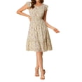 thumbnail image 2 of INSPIRE CHIC Robe Fleurie pour Femme Manches Volantées Col en V Smockée à Volants Robes Décontractées Abricot Foncé S, 2 of 7
