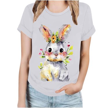 Penkiiy T-Shirt de Pâques pour Femmes Grande Taille Drôle Mignon Bunny Oeufs T-Shirt Graphique Suspendu avec Mes Peeps Imprimé de Lettres Hauts Fantaisie L Blanc