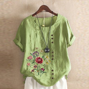 Aqestyerly T-Shirt d'Été à Manches Courtes pour Femme, Décontracté, à Imprimé Floral, Coupe Ample, Col Rond, Blouse Confortable, Haut Léger pour Tous les Jours HWRETIE