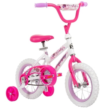 Huffy Sea Star 12-inch Girls’ Bike with Training Wheels, White/Pink