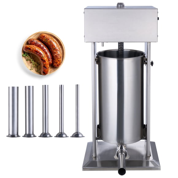 KFFKFF Remplisseur de Saucisses Motorisé, 25 L / 55 Lb Remplisseur de Viande Vertical, Moteur 400 W, Régulation de Vitesse Continue et Interrupteur au Pied, Fabriqué avec de l'Acier Inoxydable 304 Comestible, 5 Tuyaux de Remplissage pour Usage Domestique