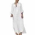 thumbnail image 1 of Pisexur Robe Chemise pour Femmes en Coton et Lin Chic à Boutons, Manches Retroussables, Longue Blouse, Robe Maxi, 1 of 6