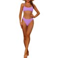 thumbnail image 2 of Women's 2 Piece Ribbed Bikini Sets, Adjustable Spaghetti Straps Sports Swimwear Bathing Suits Purple S, 2 of 5