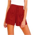 thumbnail image 2 of CEHVOM Womens Drawstring Cotton And Linen Elastic Waist Pocket Solid Shorts Pants, 2 of 4