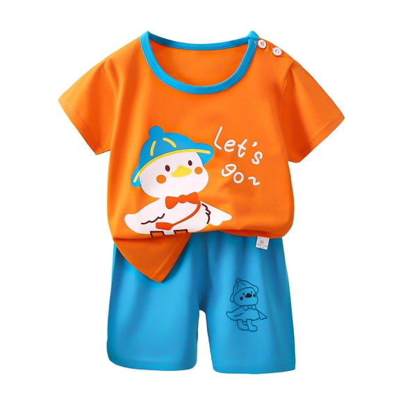 Ulanda Toddler Summer Graphic Clothes 2 Pieces Baby Boys Girls Cute Short Sleeve Tops Shorts Outfits Comfort Breathable Set (Orange, 4-5 Years)