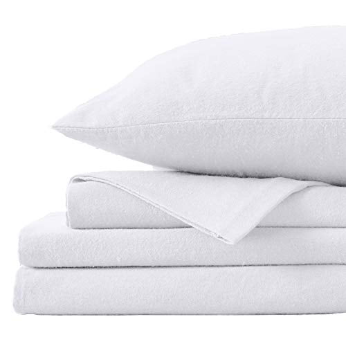 Great Bay Home Extra Soft 100% Turkish Cotton Flannel Sheet Set. Warm, Cozy, Heavyweight, Luxury Winter Deep Pocket Bed Sheets in Solid Colors. Nordic Collection (Full, Winter Whit