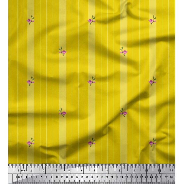 Soimoi polyester Crepe Fabric Artistic Floral & Stripe Fabric Prints By Yard 52 Inch Wide