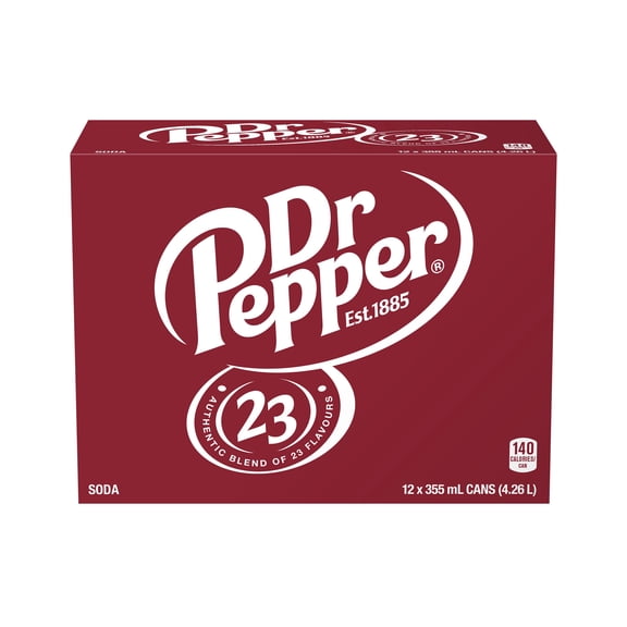 Dr Pepper Soda 355ml cans, pack of 12
