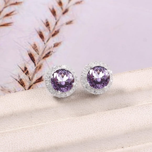 AAA Flawless Brazilian Alexandrite Round Cut Gemstone Stud Earrings, 7x7 MM Handmade Silver Studs, 925 Sterling Silver Stud Earrings