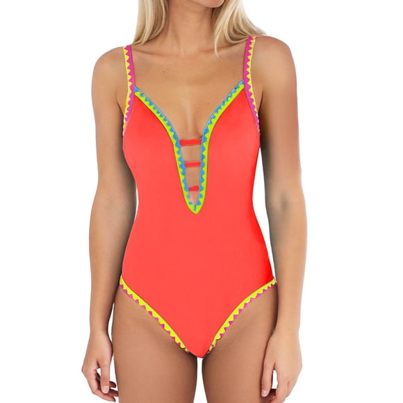 Riforla Swimsuit for Women Suspender Fringed Bikini Bra Top and Bottom Performance Set One-Piece Bathing Suit Orange M