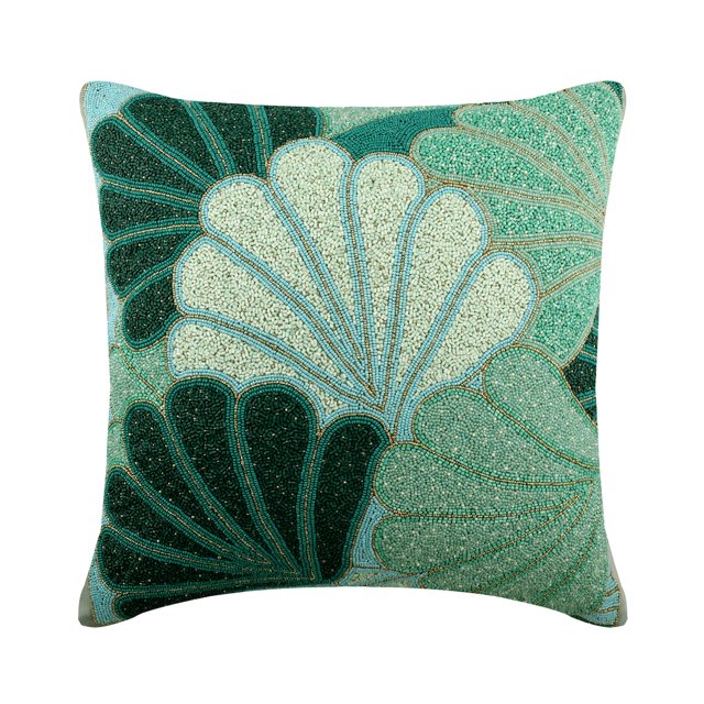 Throw Pillow Covers, Blue 22"x22" (55x55 cm) Throw Pillow Cover, Art Silk Sea Shells Sea Theme & Beaded Throw Pillows For Sofa, Sea Creatures Pattern Beach Style - Sea Foam Shells