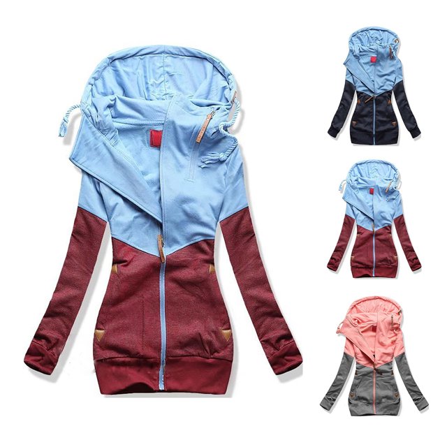 CEHVOM T-Shirt à Manches Longues Multicolore à Capuche avec Double Fermeture Éclair pour Femmes