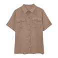 thumbnail image 1 of Timegard Cotton Linen Tops for Women Short Sleeve Button down Shirts Solid Color Casual Tops with Pockets, 1 of 7