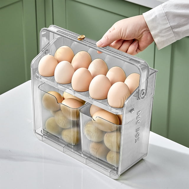 Clearance! Eggs Container With Handle Eggs Stand For Refrigerator Door With 2 Small Storage Box Kitchen Eggs Organizer For Cabinet Countertop Limited Time Deal Sales & Deals #55