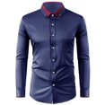 thumbnail image 1 of RXIRUCGD Chemise Décontractée pour Homme à Manches Longues avec Boutons, Poche et Col Rabattable, Bleu Marine, Taille : TG, 1 of 3