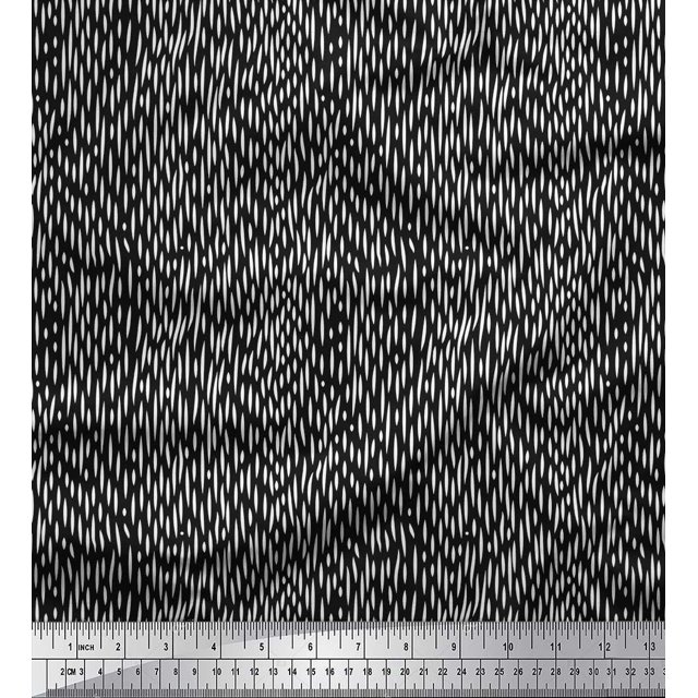 Soimoi Black Poly Georgette Fabric Brush Stroke Abstract Print Sewing Fabric Yard 42 Inch Wide