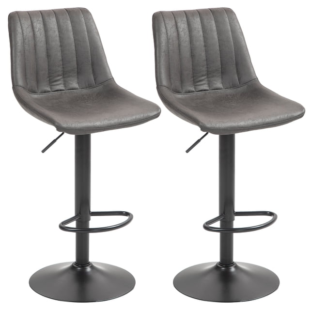 HOMCOM Adjustable Bar Stools Set of 2, Leathaire Swivel Barstools w/ Back