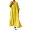 thumbnail image 1 of cfhntfmh Robes Grande Taille pour Femmes Confortables en Coton et Lin à Col Rond Robe Décontractée d'Automne Bordure avant Fluide à Manches Longues Robe Maxi, 1 of 6