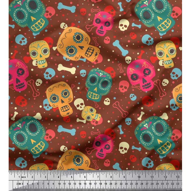 Soimoi Rayon Fabric Dot,Bone & Skull Print Sewing Fabric Yard 42 Inch Wide