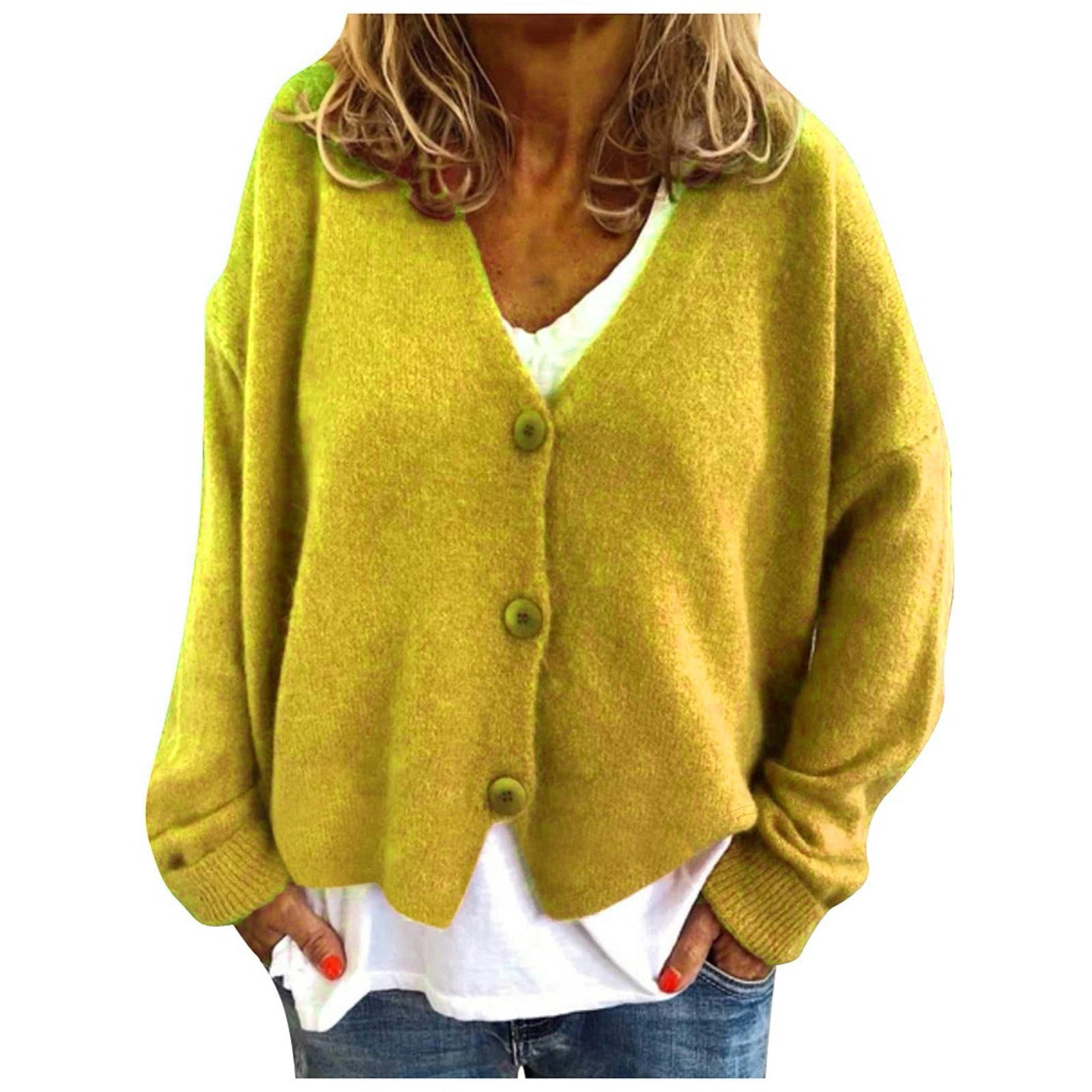 Yuyuzo Womens Cardigan Sweater Long Sleeve V Neck Button down Cropped Jackets Fall Winter Outwear Solid Color