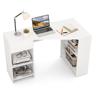 Costway L Bureau informatique en forme avec tiroir & Étagères de rangement pour le poste de travail du bureau d'attache