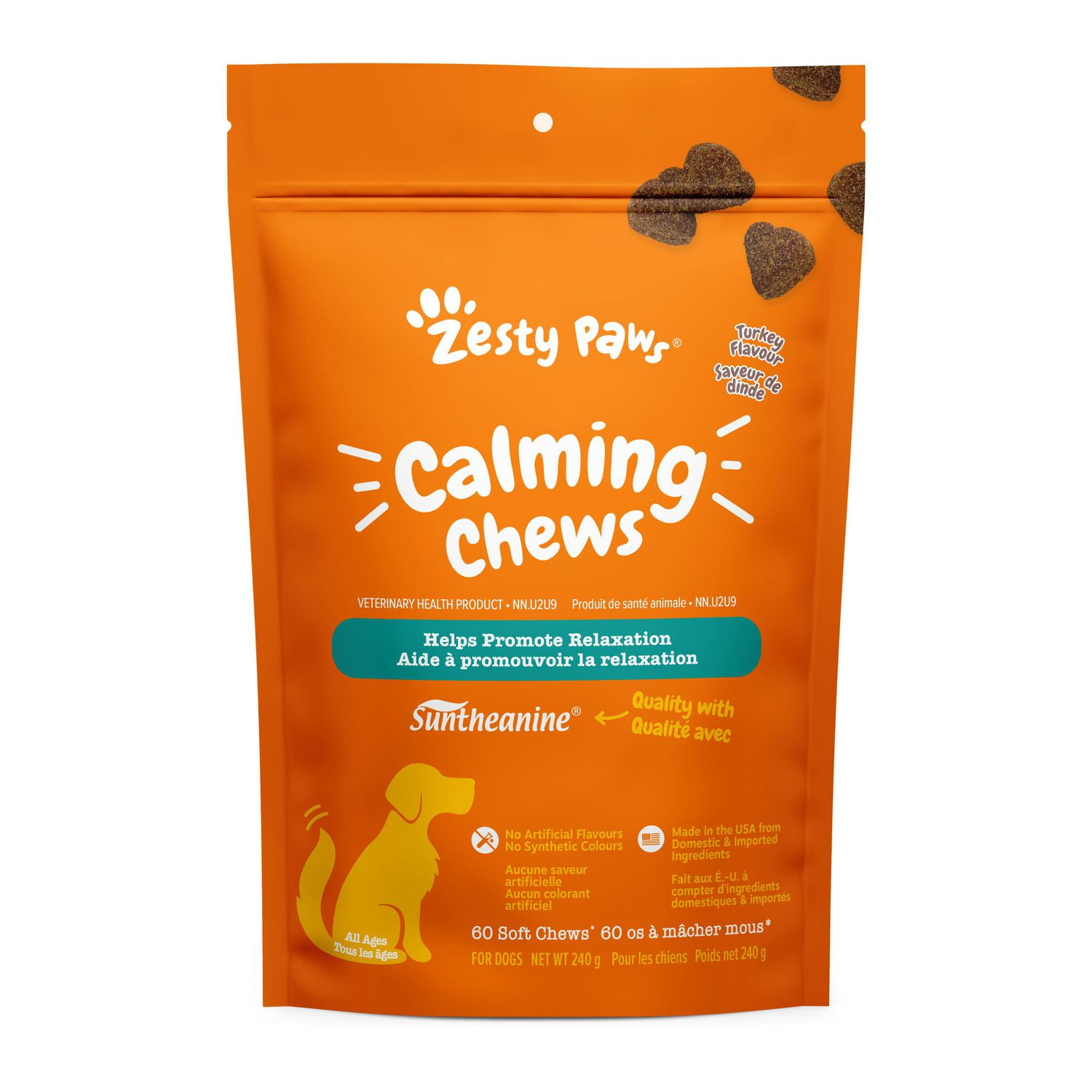 Zesty Paws Calming Chews, Suppléments pour chiens à saveur de dinde, 60 ct