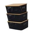 thumbnail image 3 of DOLITY 3x Storage Bins with Bamboo Lids Storage Basket for Tabletop Kitchen Cabinet Black, 3 of 9
